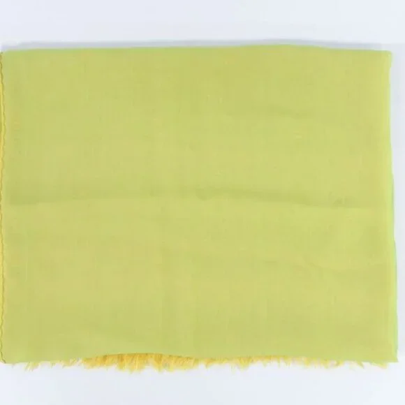 Hermes Chiffon Fringe Shawl Scarf Silk Light Green Yellow Clothing